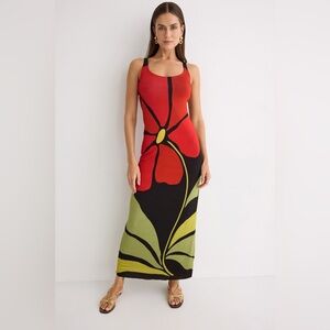 Bold Floral Maxi Dress in Red and Black